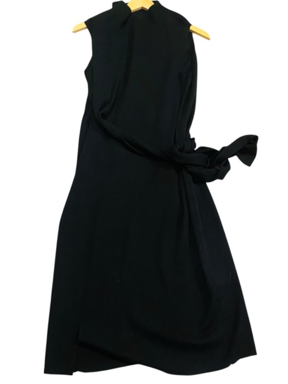 COS Black 100% Wool Knit Mock Neck Tie Waist Midi Dress